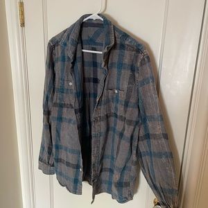 Blue and gray oversized, plaid flannel! Size L